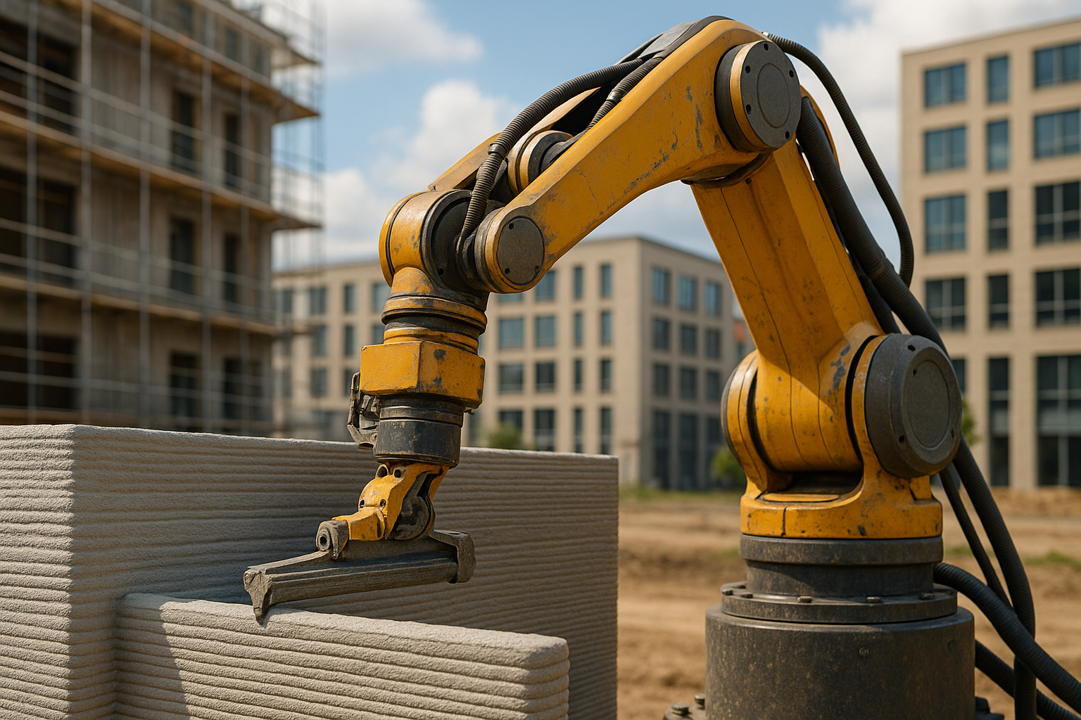 Autonomous Construction: A construction 3D-printer building a wall using cement layers.